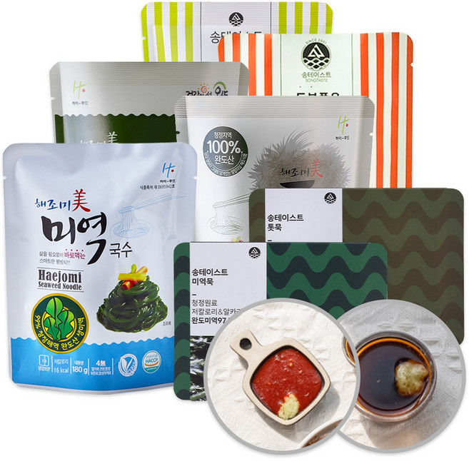 [작심밀도]국내산 저칼로리 국수 5종+묵 맛보기 (비빔 모밀소스+톳묵2+미역묵1), 단품, 단품