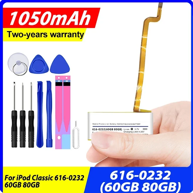 아이팟 클래식 비디오용 배터리 616-0282 616-0159 EC003 씬 3G 나노 2 2G 5 5.5 6 세대 7 세대 미, 01 616-0232(60GB 80GB)