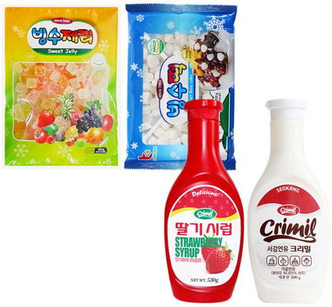 빙수떡200g +빙수제리150g +딸기시럽530g +연유500g, 1개