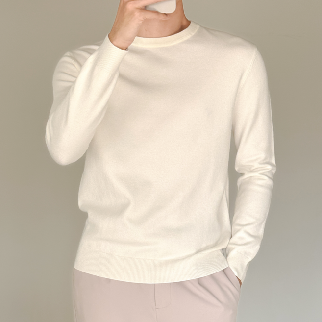 [제시본] 남자 고급 울 라운드 니트 도톰하고 부드러운 봄 가을 울혼방 스웨터 따뜻한 양모 비스코스 함유