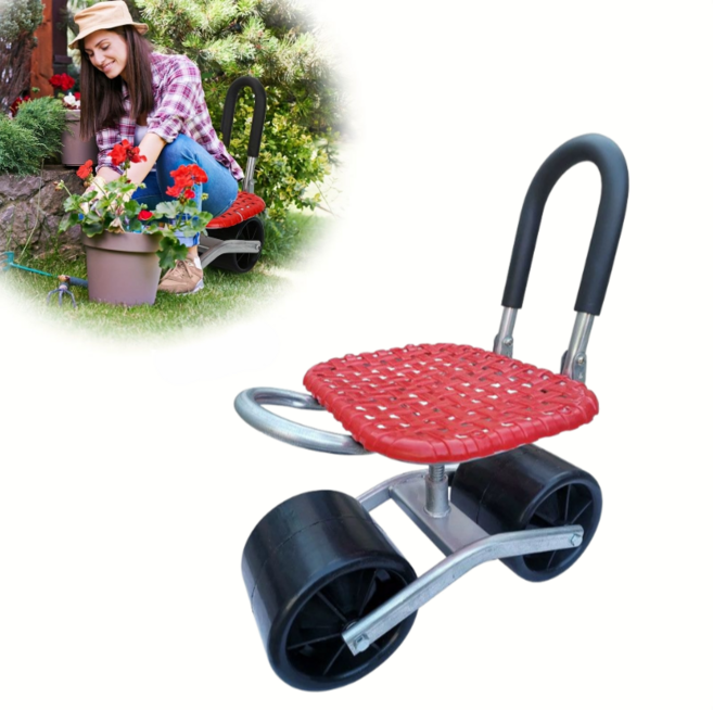 조절가능 이동식 정원 작업 의자 2륜 카트 360도 회전 접이식 스툴, 1개