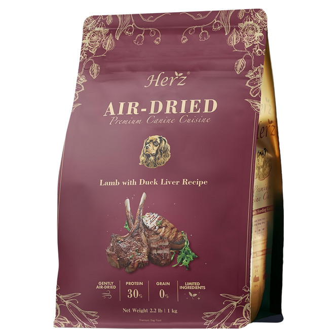 Herz 赫緻 無穀低溫風乾犬飼料, 1袋, 1000g, 美饌嫩羊佐頂級鴨肝