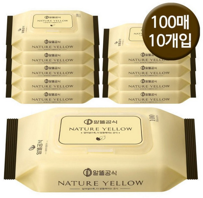 알뜰공식 무향 순한 캡형 옐로우 100매 X 10팩 대용량 아기 물티슈, 10개