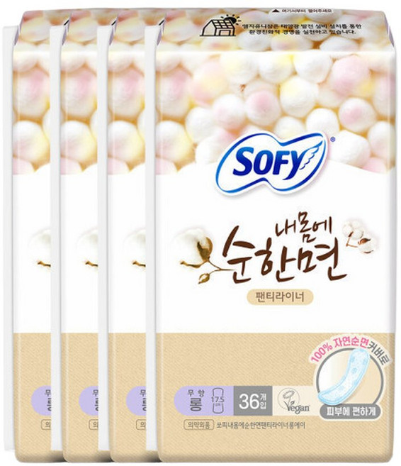 쏘피 바디피트 내몸에순한면 팬티라이너 롱 36P x4, 36개입, 4세트