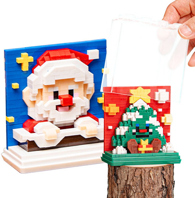 크리스마스 입체 블록 액자 만들기 세트 약 9cm 적치 케이스 포함 성탄절 픽셀 나노 미니 블럭, 쿠키, 1개