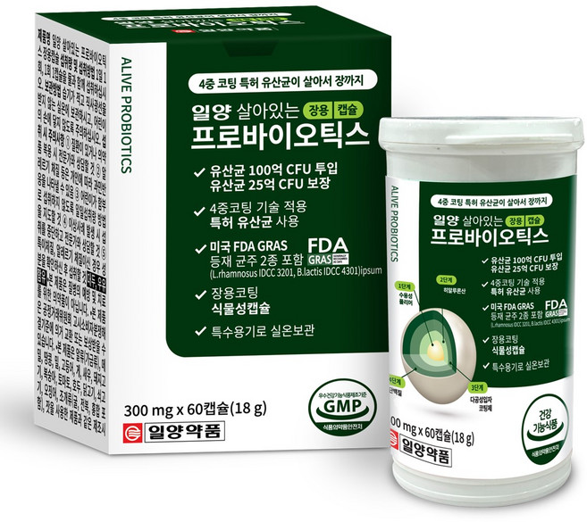 일양약품 일양 살아있는 프로바이오틱스 장용 캡슐 유산균 60캡슐, 60정, 6개