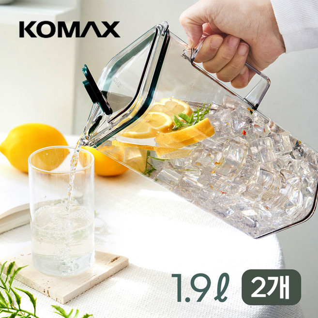 코멕스 에코 클리어 사각 투명 냉장고물통, 1.9L, 2개