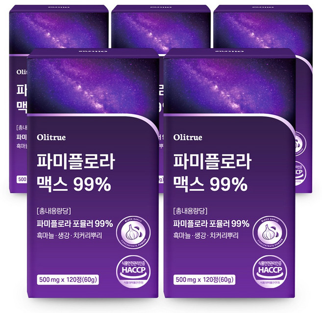 대용량 파미 플로라 99% 흑마늘 생강 HACCP인증, 5개, 120정