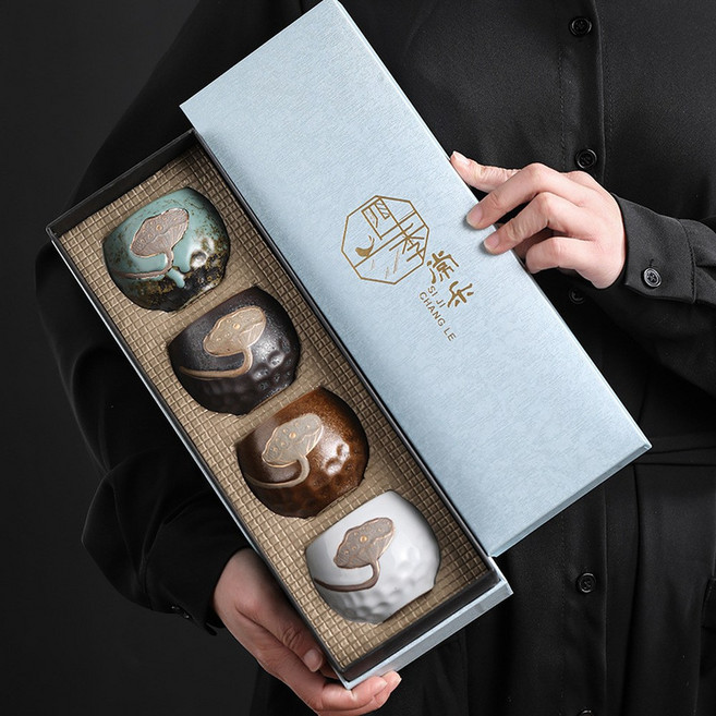 YUNHUATANG 日式窯變茶杯四件套裝, 四季杯4杯 禮盒包裝, 1個, 如圖