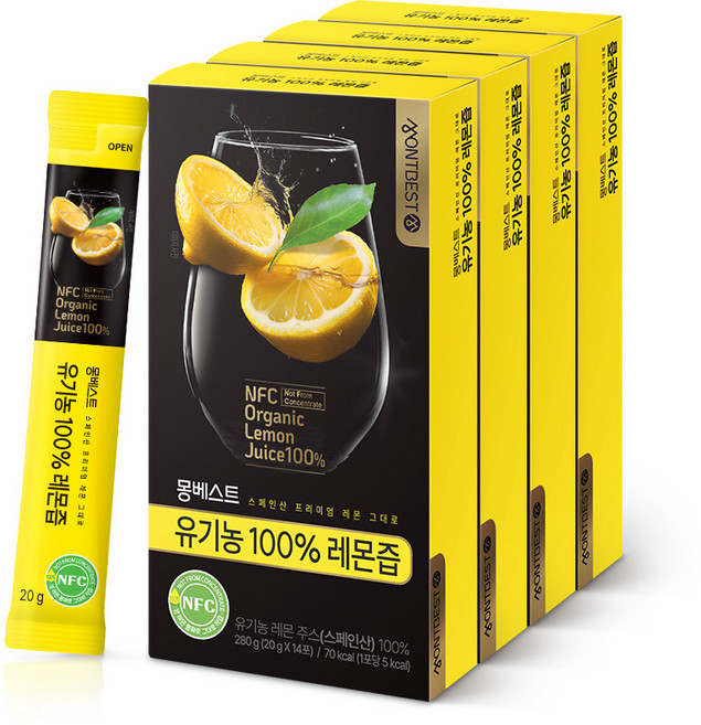 몽베스트 유기농 100% 레몬즙, 280g, 4개