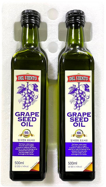 [임박] 델비엔토 포도씨유 500ml 스페인산 프리미엄 오일 식용유 안전포장, 2개