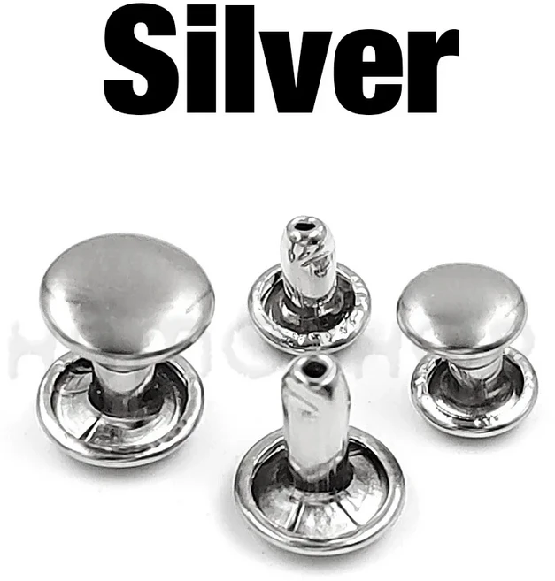 100sets 6 8mm 금속 더블 캡 라운드 리벳 스터드 충돌 네일 스파이크 락 가죽 공예 신발 가방 벨트 의류 팔찌 DIY, Silver, 6 x 12mm, 1개