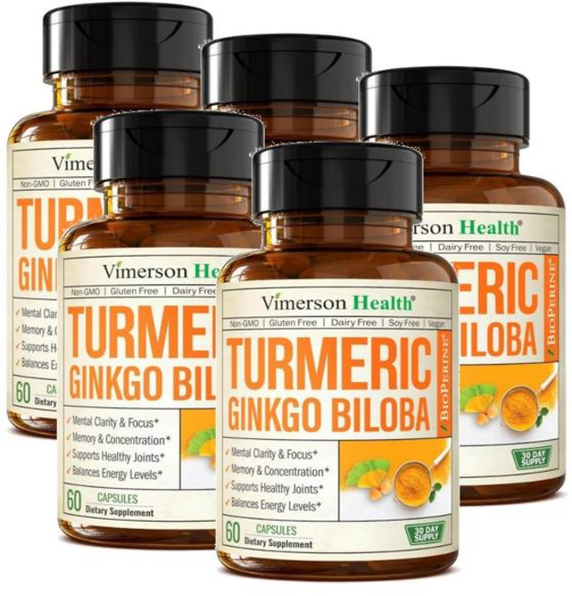 비머슨헬스 터메릭 강황 징코빌로바 캡슐 Vimerson Health Turmeric Ginkgo Biloba, 60정, 5개
