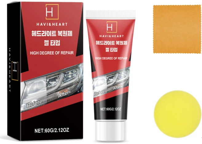 라이프헬퍼 헤드라이트복원제 코팅제 세트 자동차 오토바이 전조등 복원제 UV코팅제, 1개, 60g - 쿠팡