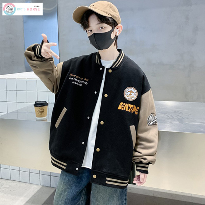키즈목마 키즈 야구 재킷 캐주얼 루즈핏 초등생 주니어 레터링 배색 바시티 야구 점퍼 880