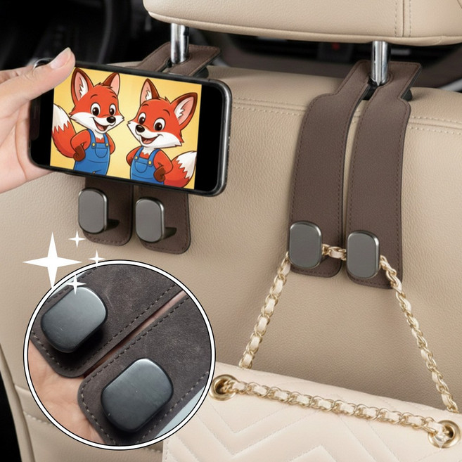 하루랩 자동차 가방걸이 헤드레스트 걸이 후크 거치대 1+1, 브라운+브라운, 1세트