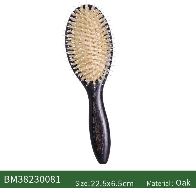 쿠쿠스토어 붐슬라이프 맞춤 이름 멧돼지털 혼합 나일론 미국산 오크 나무 블랙 손잡이 헤어 브러쉬 여성, 01 CHINA, 01 boar brh