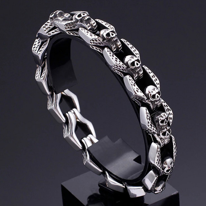 베스틸 14mm 해골 스컬 메탈 크롬 남자 체인 팔찌