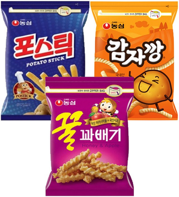 농심 감자깡 250g+꿀꽈배기 285g+포스틱 270g, 3개