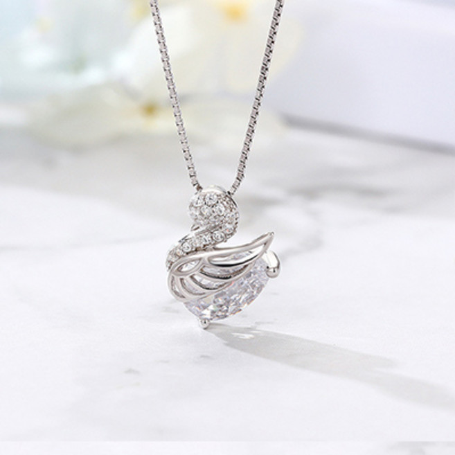 큐빅 스완 은 목걸이 실버 925 NL015