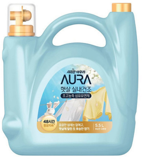 아우라 햇살 실내건조 초고농축 섬유유연제 뽀송한 코튼향 본품, 5.5L, 1개