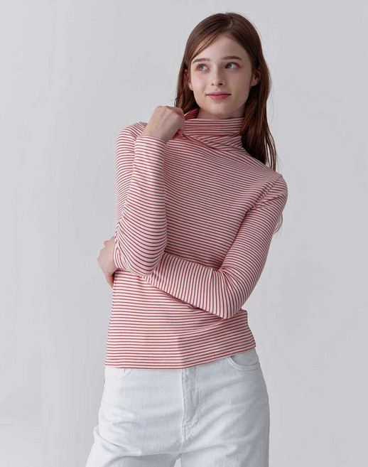 24FW [클리어런스]여성 스트라이프 목폴라티셔츠 아이보리 CQTS4F602IV