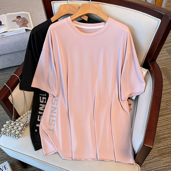 아웃사이즈 OA8883 빅사이즈 아이스 실크 라운드넥 반팔 티셔츠