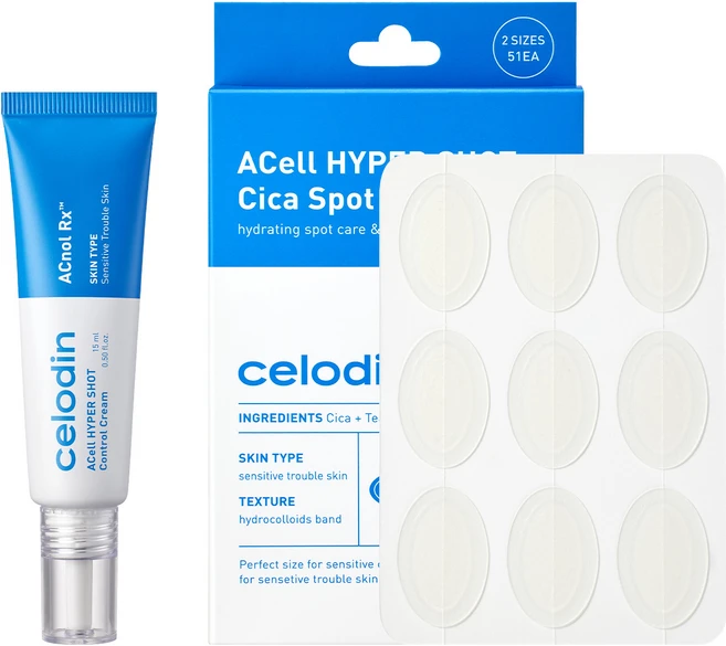 [공식판매처]셀로딘 8시간 트러블 진정 KIT 하이퍼샷 컨트롤 크림&시카 스팟 패치, 1세트, 1개입 - 쿠팡