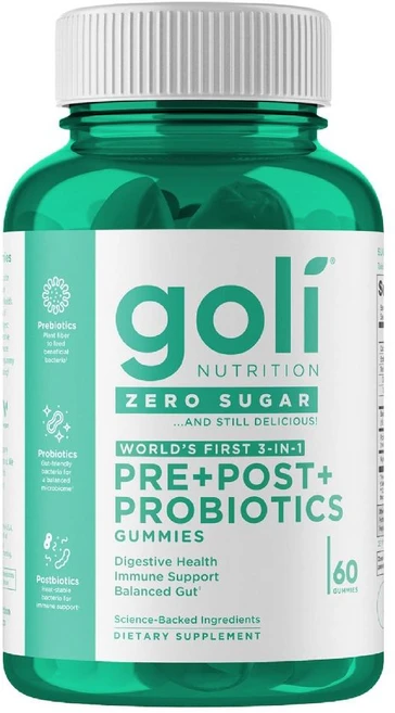 골리 뉴트리션 프리+포스트+프로바이오틱 구미젤리 설탕 무함유 60정, 1개 - 쿠팡