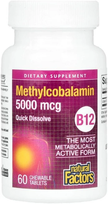내추럴팩터스 메틸코발라민 Methylcobalamin B12 5000mcg 츄어블 60정, 1개 - 쿠팡