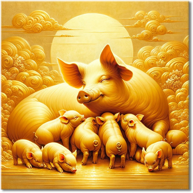 [인메이블] 황금 돼지 그림 풍수 인테리어 액자 장식품 돈들어오는그림 거실 현관 인테리어 소품, 01.웃음 가득 행복 돼지, 캔버스 액자