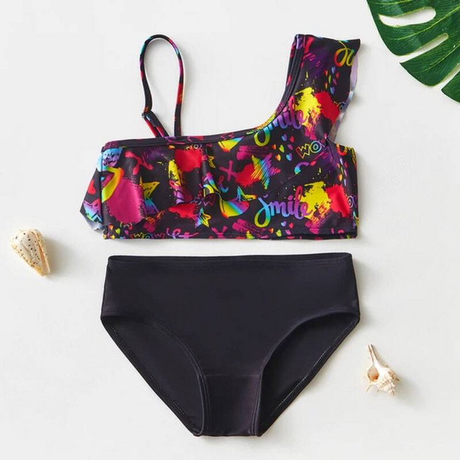언더붑 탱크탑 비키니 홀터넥 커버업 수영복 투피스 그릴 어린이 여아 2-10Y 세트 9055, 3-4Years, 304 black