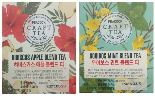 피코크 루이보스 민트블렌드티 7g(7티백)+히비스커스 애플블렌드티 7g(7티백) 각 1개씩, 1g