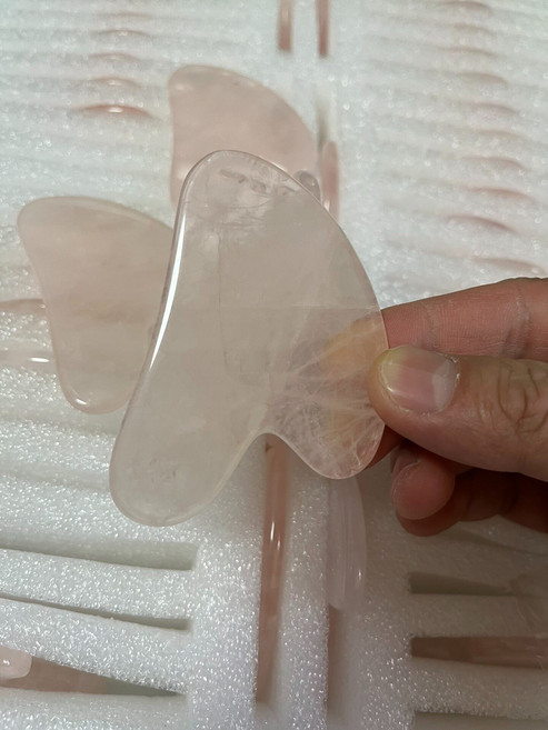 玉石 面部 刮痧板 粉水晶 提拉 臉部 眼部 美容 按摩 滾輪, 1個, 如圖所示