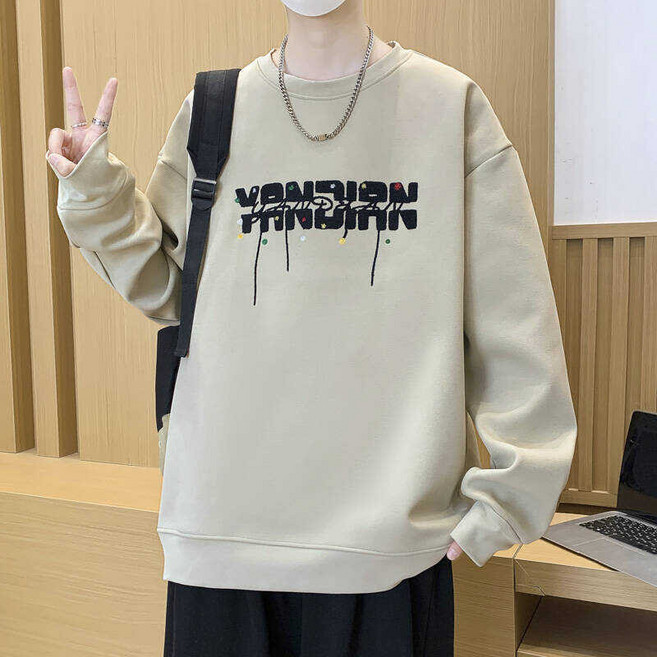 港風字母刺繡衛衣 重磅大學T 美式寬鬆長袖