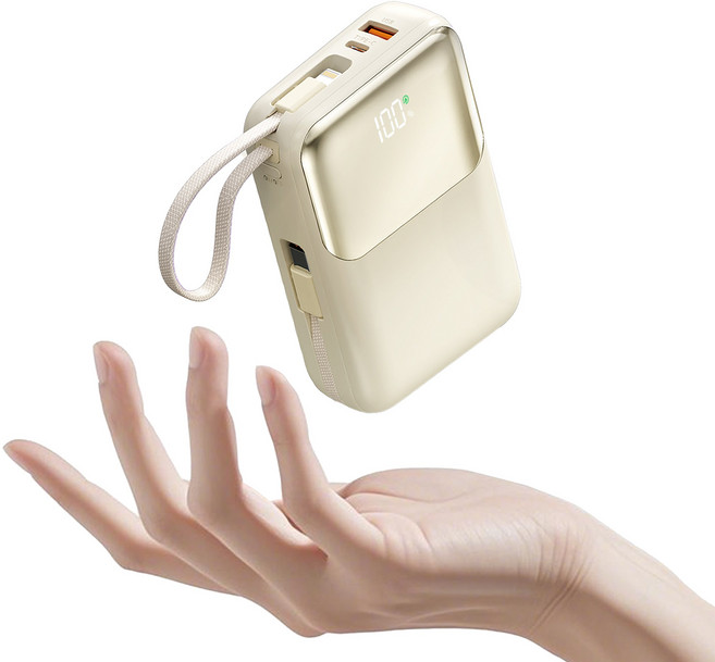 아우스힐 PD 22.5W QC3.0 고속충전 케이블 일체형 대용량 보조배터리 20000mAh, 골드
