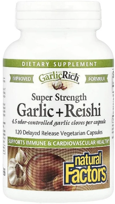 내추럴팩터스 슈퍼 스트렝스 마늘 영지버섯 갈릭 레이시 알리신 베지캡슐 120정, 1개 - 쿠팡