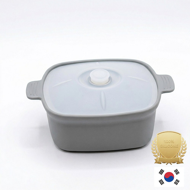아티즌 쿡 국산 실리콘 계란찜기 전자레인지 용기 내열유리 찜기 주방용품 이유식 용기, 1개, 대형 사각 / 바디:그레이 / 뚜껑:반투명