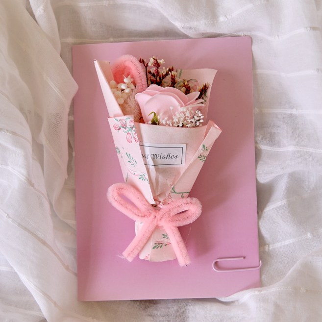 무둥 드라이플라워 프리저브드 꽃다발 선물, 핑크 S