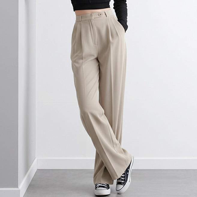 [투뎃] 여성용 3단 기장 사계절 투핀턱 하이웨스트 와이드 슬랙스