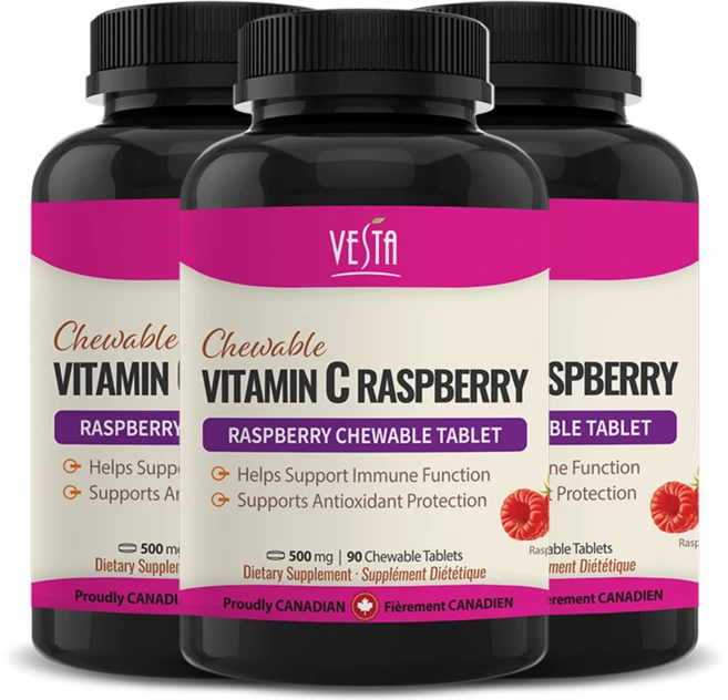 [캐나다본사 빠른직구] 비타민C 500mg 90정 라즈베리맛 츄어블 고함량 씹어먹는 비타민, 3개 - 쿠팡