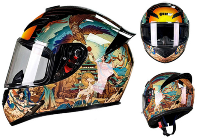 QIKE 바이크 풀페이스 오토바이 헬멧, BC39템플페인트