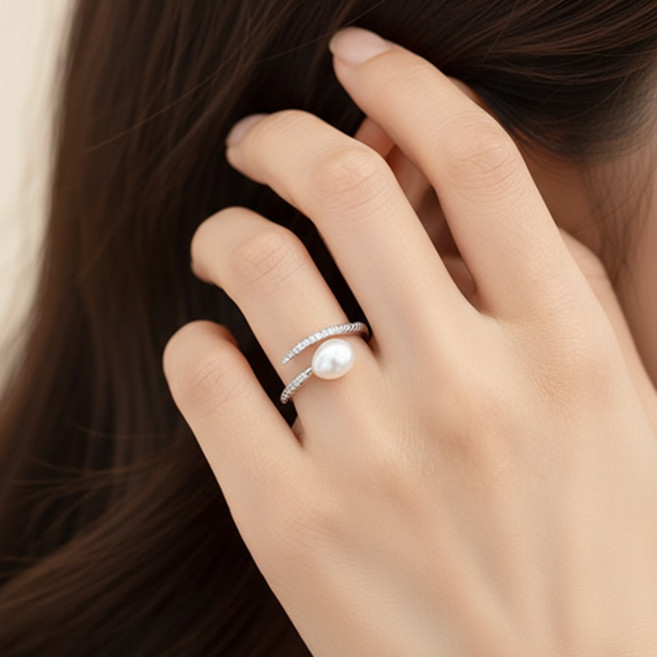 여성 클래식 큐빅 라인 미니 진주 오픈 링 반지 A2611