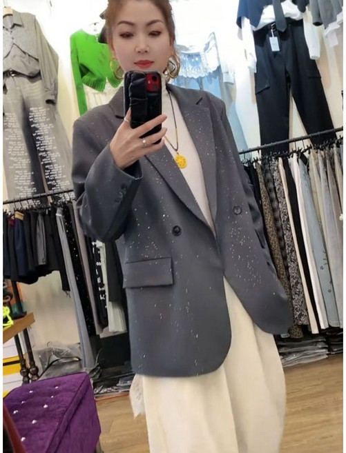 灰色小衆設計感西裝外套女春秋新款時尚西服