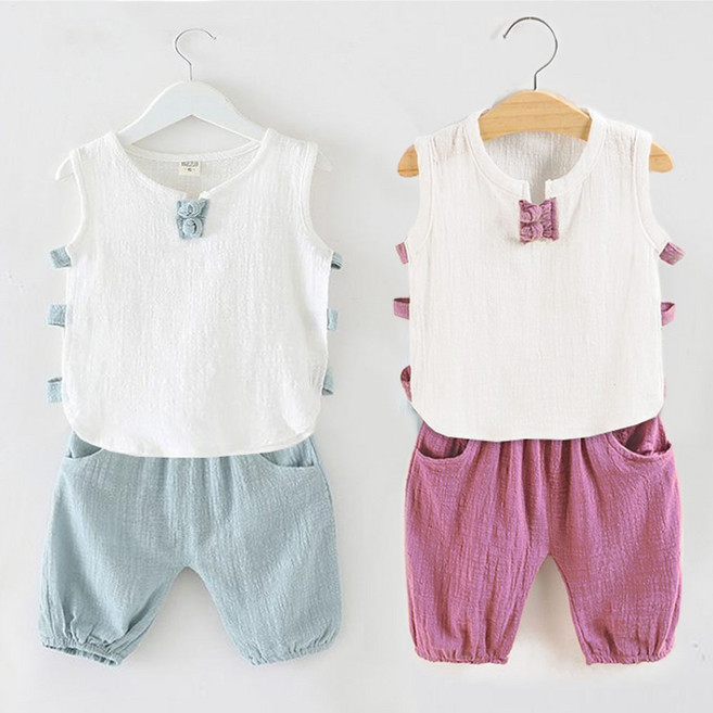 보니또 린넨 블랜딩 유아 나시+반바지 세트 아동 상하복 남아 민소매 실내복 어린이집룩 유아 여름