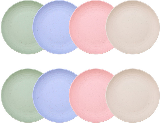 BUZOO 접시 데일리 플레이트 원형 접시 예쁜 접시 프렌즈 파티 플라스틱 접시, 8개, 혼합