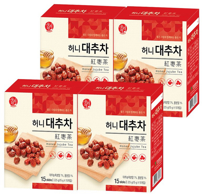 송원 우리차 허니 대추차 15Tx4팩 건과 곡물 전통차 한방차, 15개입, 4개, 15g