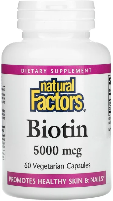 내추럴팩터스 비오틴 5000mcg 60베지캡슐 비타민B BIOTIN 바이오틴, 1개, 60정 - 쿠팡