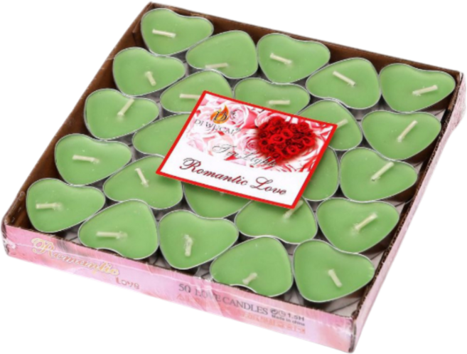 YUANREN浪漫蠟燭 盒裝 - 無煙蠟燭, 50件, 8ml, 心型綠色-無味