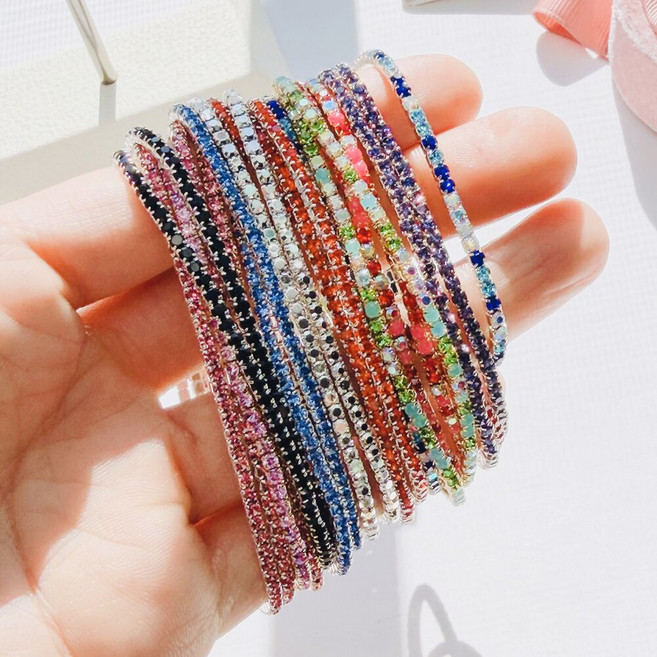 레이어드 컬러 큐빅 밴딩 테니스 팔찌 (프리사이즈)